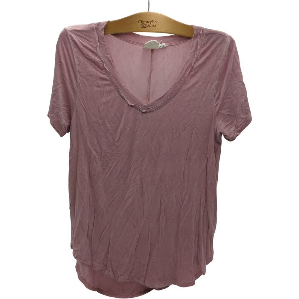 White Crow S Pink V-Neck Short Sleeve Top‎